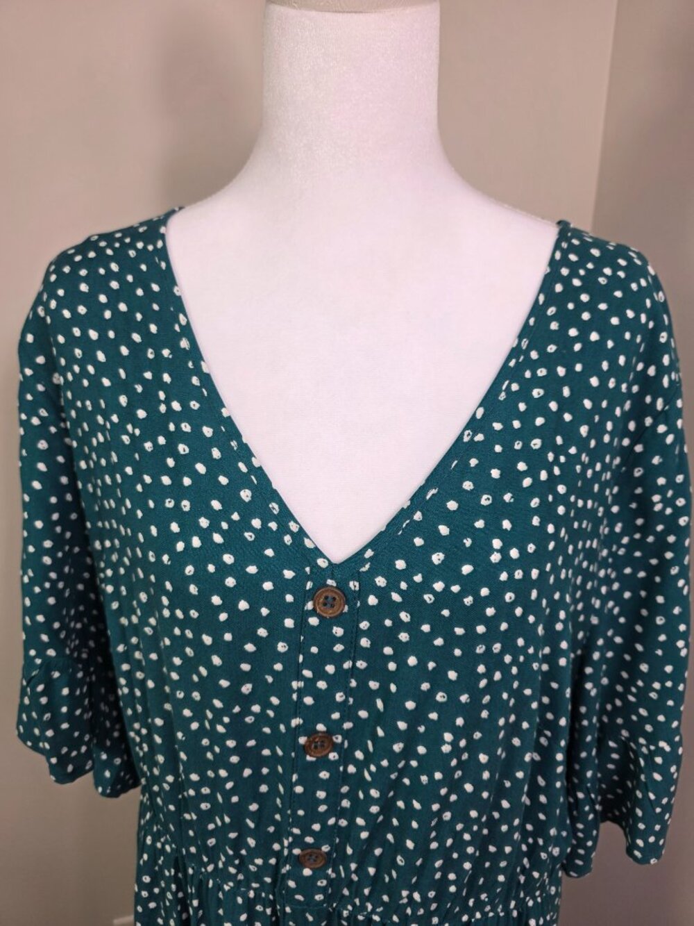 Bloomchic Midi Dress Size 14/16 Teal Green with White Floral Pattern Pockets - Picture 2 of 9